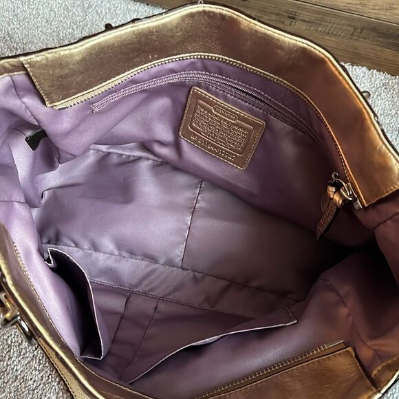 Vintage COACH Authentic Metallic Gold Embossed Purse / Bag - Picture 5 of 15
